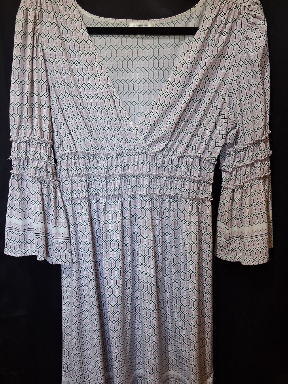 Sophie Max Lavender Geometric V-Neck Smocked Dress